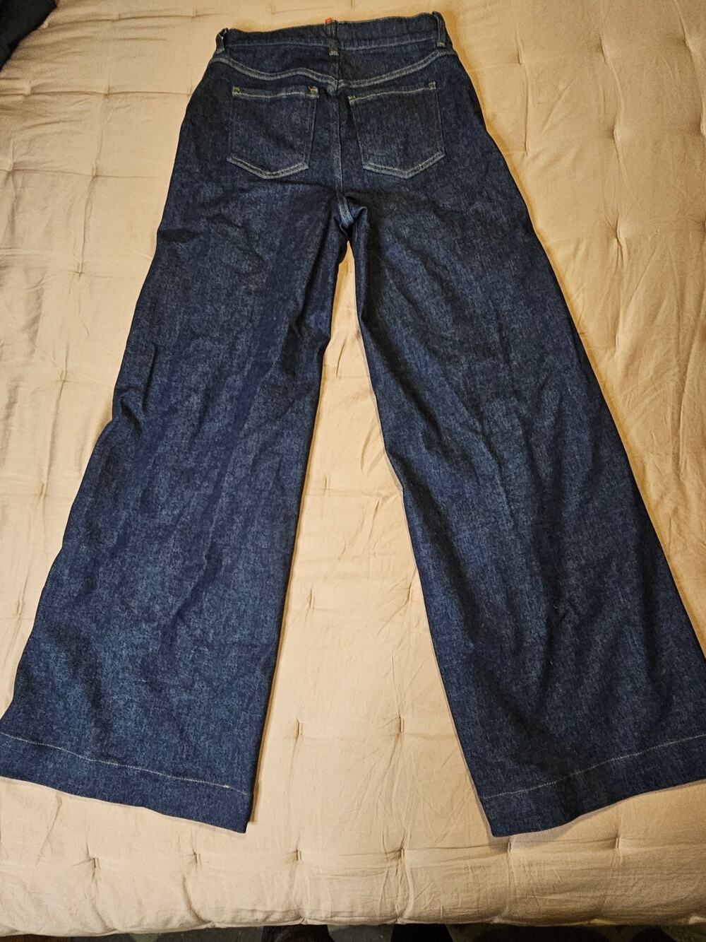 Spanx Women's S High Rise Pull-On Wide Leg Jeans Dark Wash Denim